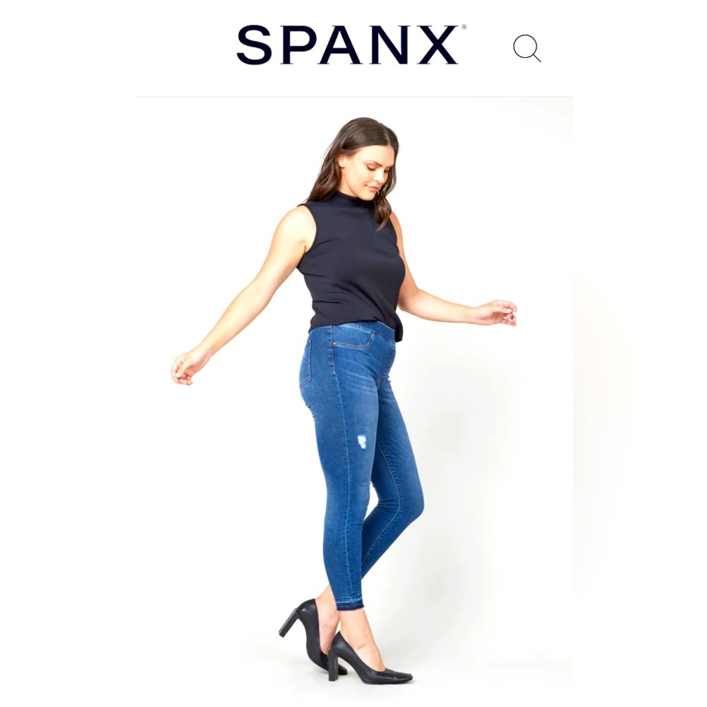 Spanx Vintage Distressed Ankle Skinny Jeans in Midnight Wash, Size Petite Small